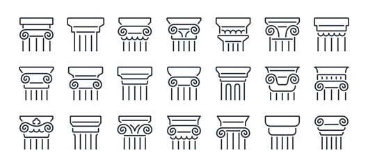 Ancient pillar editable stroke outline icons set isolated on white background flat vector illustration. Pixel perfect. 64 x 64.