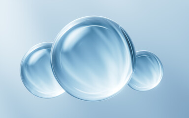 Transparent blue bubbles background, 3d rendering.