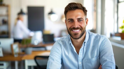 Corporate professional with a friendly smile in an open-plan office