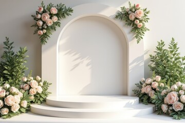 White Floral Archway with Circular Platform