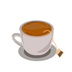 vector illustration of a hot drink, a glass of hot tea with a tea bag in it