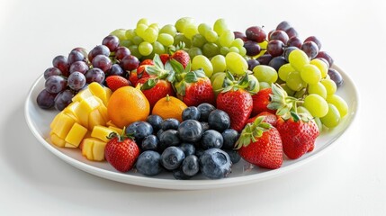 Exotic fruit arrangement on a glossy white plate