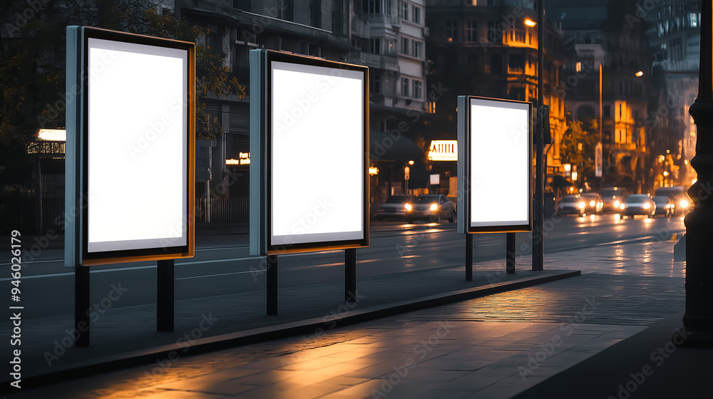 Poster city billboard display mockup, city advertisement mock up background with white empty display empty 