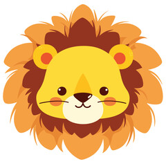 A cute cartoon lion head with simple flat illustration style for vector graphic logo design isolated on a white background