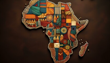 Africa map mosaic, map of africa made from objects of african culture, black history, Generative AI