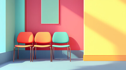 Three Chairs in a Colorful Room