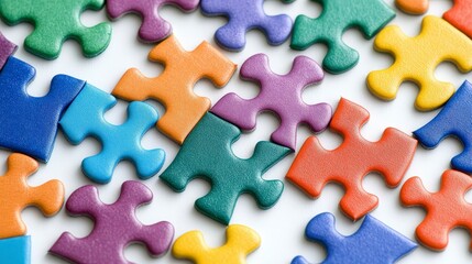 Obraz premium A colorful assortment of jigsaw puzzle pieces scattered on a surface.