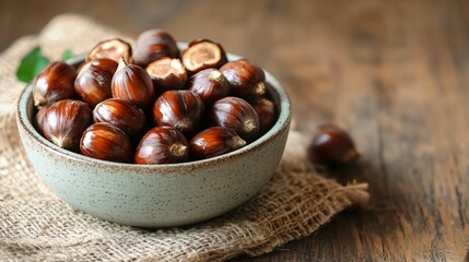 Obraz premium Savory Roasted Chestnuts in Bowl on Tablecloth