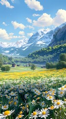 Spring countryside prairie flowers illustration poster background