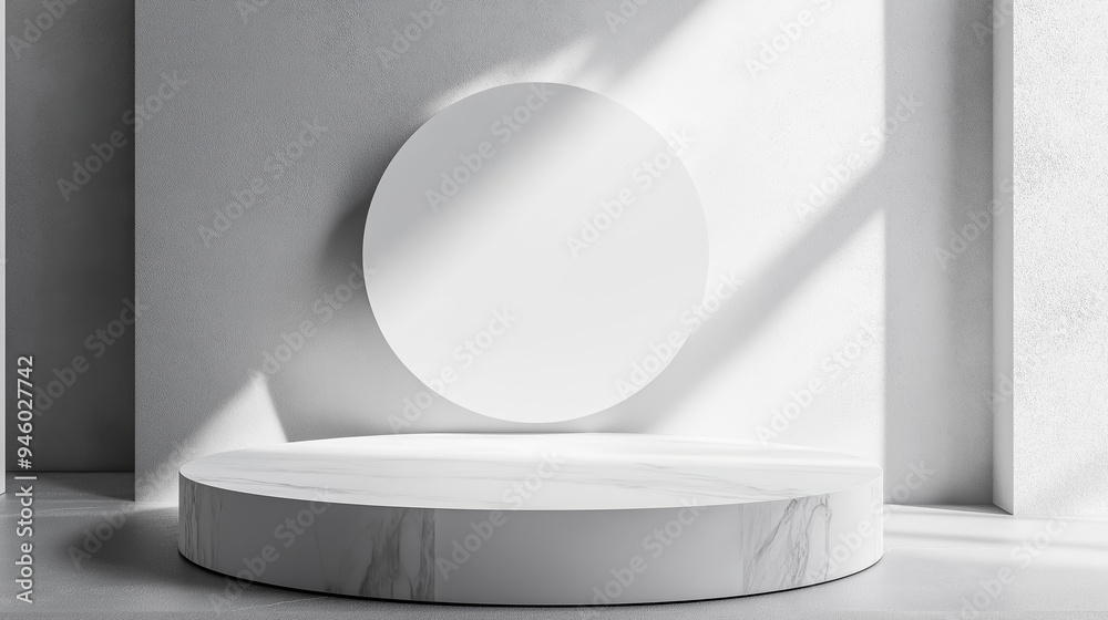 Aufkleber white empty minimalistic luxury room with empty marble stage podium place for product placement and 