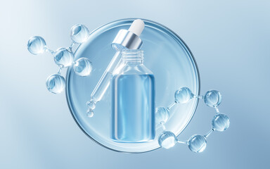 Cosmetics liquid bottle with skin care concept, 3d rendering.