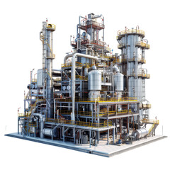 3D Industrial Plant in Factory Chemical Refinery Isolated on Transparent or White Background, PNG