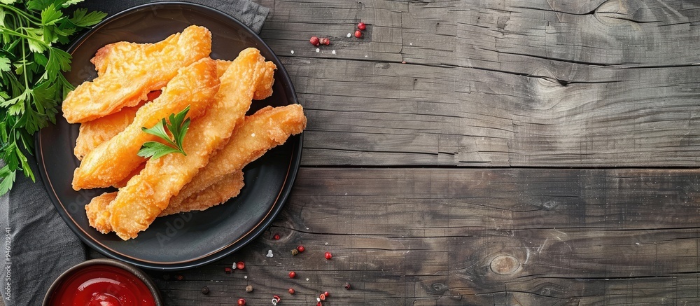 Canvas Prints fish stick deep fried seafood breaded fast food dish snack on the table copyspace food backdrop rustic top view