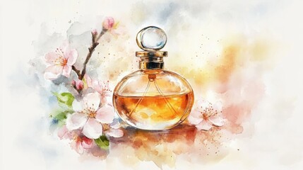 Woody perfume, warm and luxurious, watercolor style