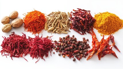 Fototapeta premium A vibrant assortment of spices and nuts arranged artistically for culinary use.