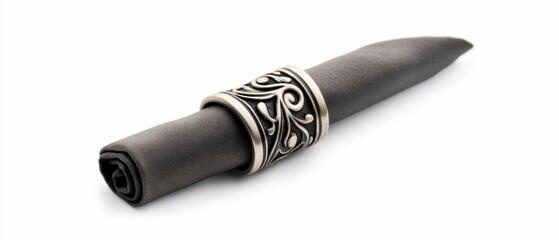 Elegant Metal Napkin Ring with Gray Napkin. Generative ai