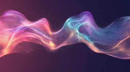 Abstract Purple  Blue  and Yellow Wave Background with Glittering Particles