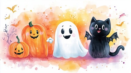 Whimsical Halloween Characters Embracing Festive Spirit