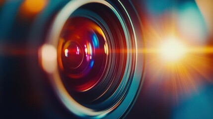 Obraz premium Close-Up of Camera Lens with Light Reflections. Generative ai