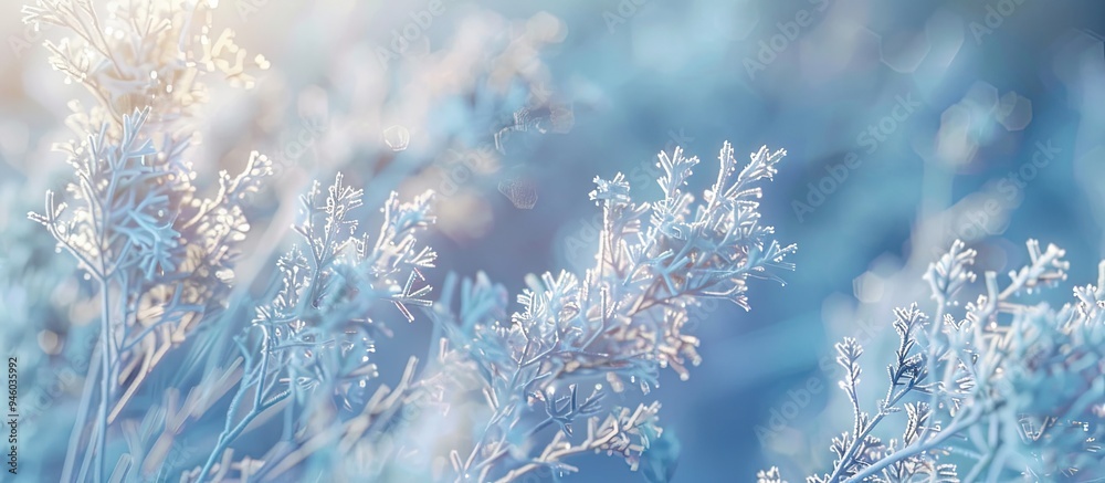 Wall mural Frozen wildflowers Close up Winter landscape. Copy space image. Place for adding text and design