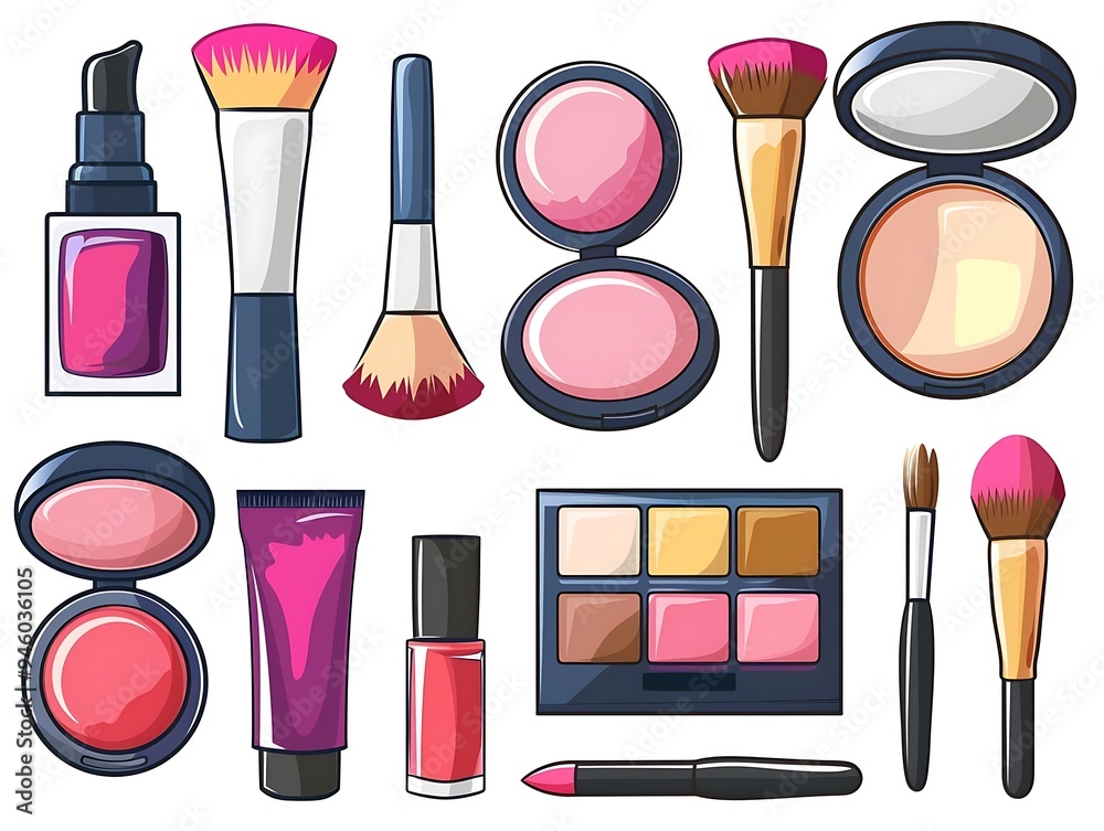 Wall mural set of make up products and accessories on white background. vector illustration.