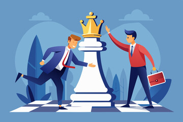 Succession planning, baton pass or relay responsibility, authority to employee, work delegation, support, appointment or mentorship concept, businessman boss on king chess baton pass to his successor
