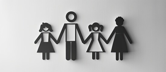 Symbol of a person and a family created from black and white paper Interracial family Area for text Mixed race marriage. Copy space image. Place for adding text and design