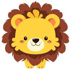 A cute cartoon lion head with simple flat illustration style for vector graphic logo design isolated on a white background