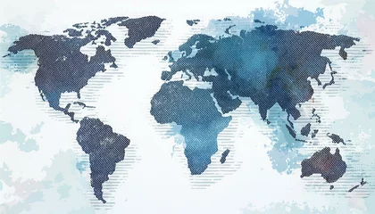 Tableau sur toile Carte du monde Vector Illustrated map of the world with a textured background and watercolor spots. Grunge background.  © Mis_TiKa