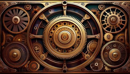 Fototapeta premium Steampunk machine gears, background with old gears, Generative AI