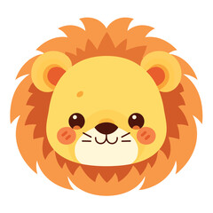 A cute cartoon lion head with simple flat illustration style for vector graphic logo design isolated on a white background