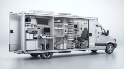 Medical Mobile Unit Interior with Equipment and Chair
