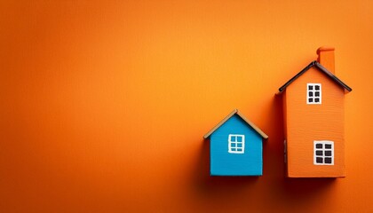 Toy house on orange background, Generative AI