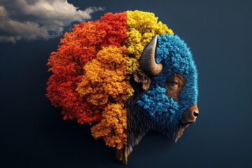 Bison and the changing seasons, illustrated with the colors of autumn, showing the bison as part of the natural cycle of life