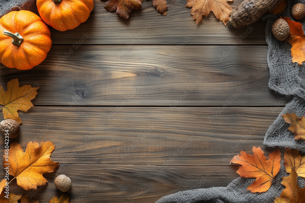 Sticker A rustic wooden background with an autumn theme