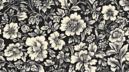 19th century engraved floral pattern design for textiles featuring detailed flowers and foliage
