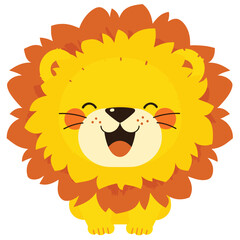 A cute cartoon lion head with simple flat illustration style for vector graphic logo design isolated on a white background