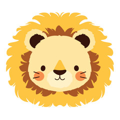 A cute cartoon lion head with simple flat illustration style for vector graphic logo design isolated on a white background