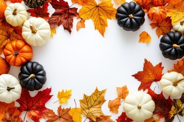 Autumnal Decor with Pumpkins and Fall Leaves