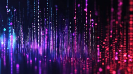 Obraz premium Abstract Digital Cityscape with Purple, Pink, and Blue Lights