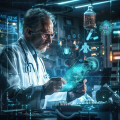 Fototapeta premium Doctor Examining Digital Hologram