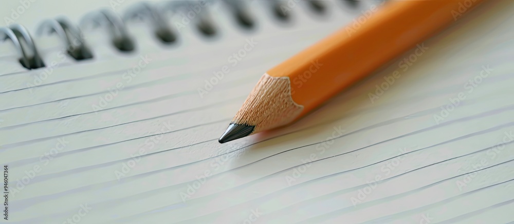 Poster marco s pencil on a white notebook. copy space image. place for adding text and design
