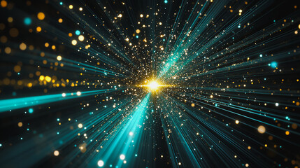 Fototapeta premium Abstract light explosion and network points, dot, earth's surface, digital background Innovation network points Earth's surface wave background digital wave information technology background