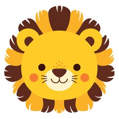 A cute cartoon lion head with simple flat illustration style for vector graphic logo design isolated on a white background