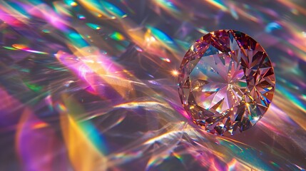 Ethereal pink diamond ring radiating rainbow reflections against a soft black backdrop