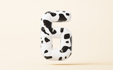 Soft balloon number with cow pattern styles, 3d rendering.