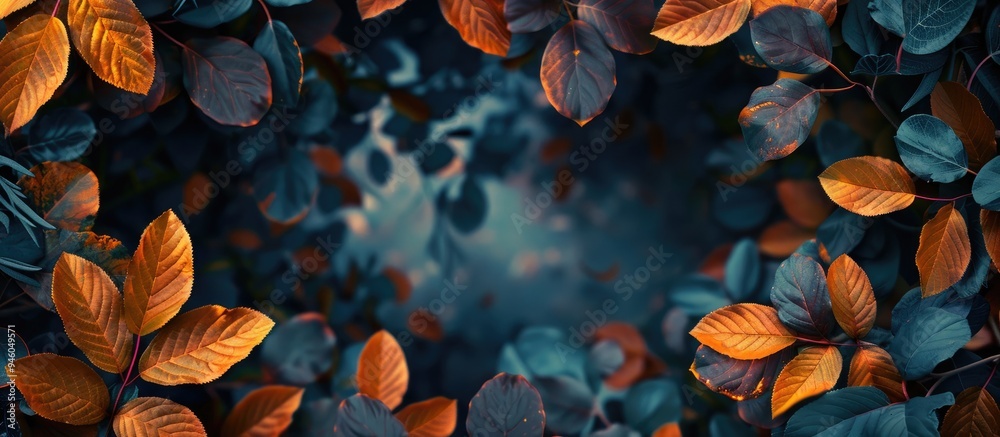 Canvas Prints autumn theme presented as a frame with fresh leaves. copy space image. place for adding text and des