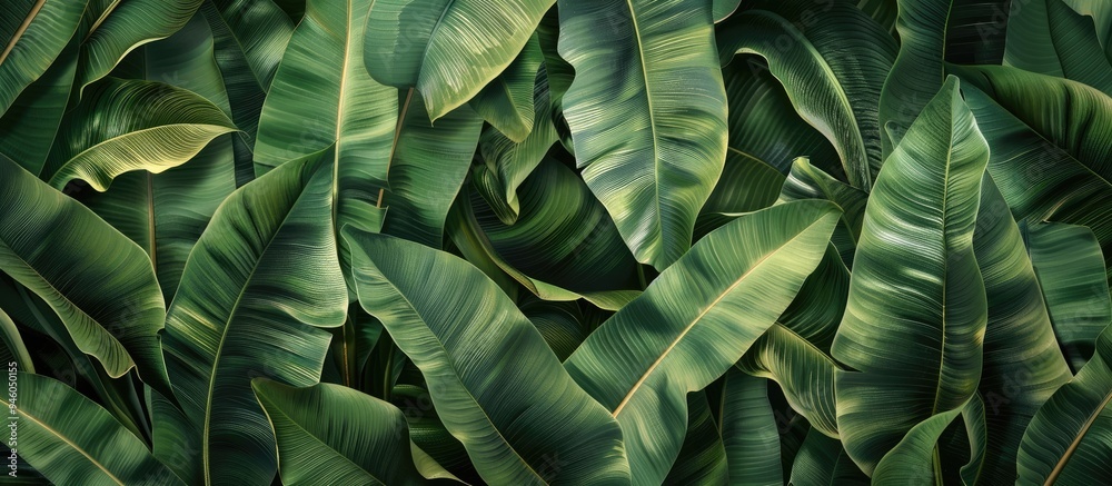 Wall mural The banana leaf pattern features a green color suitable for a background. Copy space image. Place for adding text and design