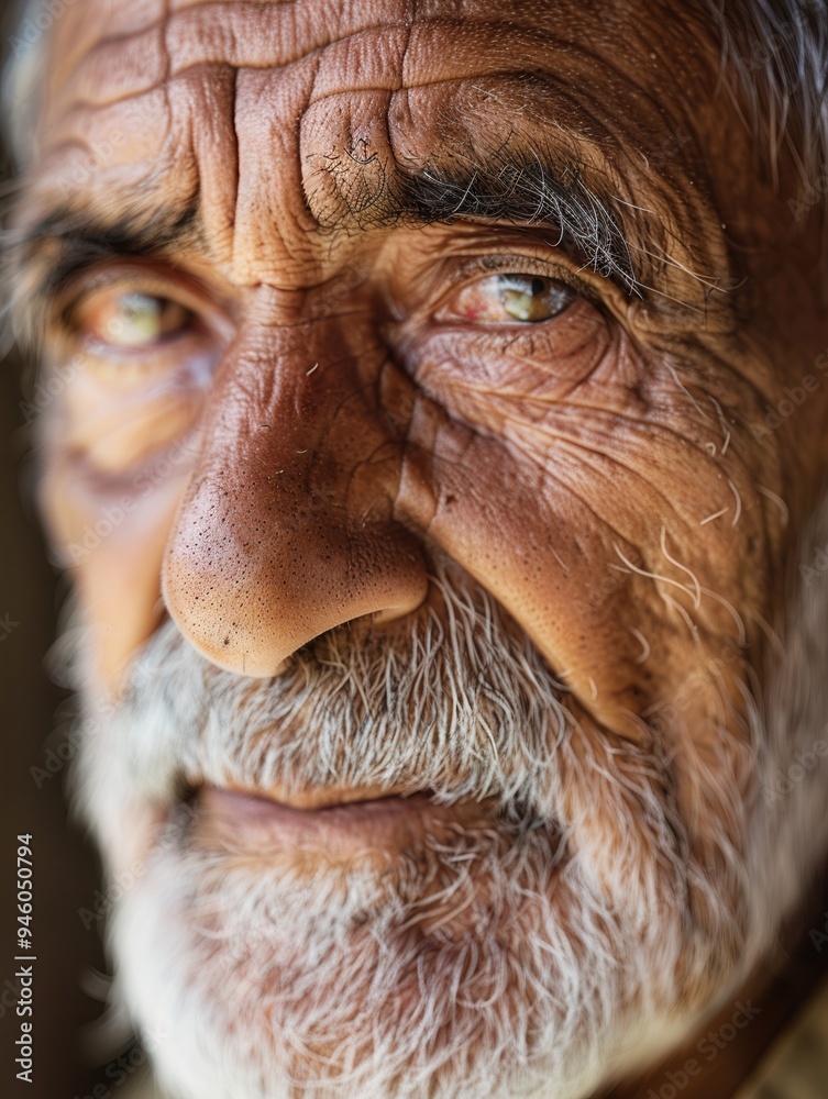 Poster an elderly man reflects wisdom and calmness in his expression, showcasing the beauty of age and expe