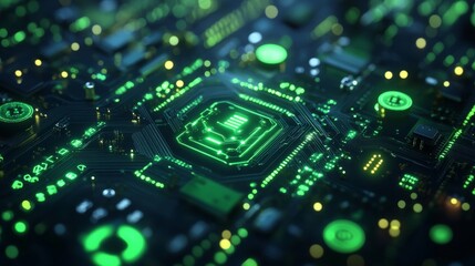Obraz premium Futuristic Green Circuit Board with Glowing Lights